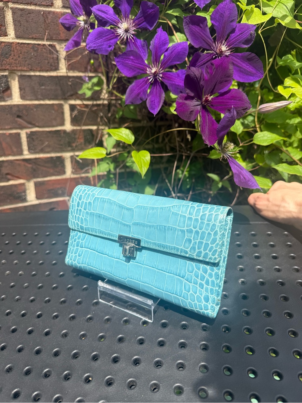Lauren Ralph Lauren Croc Embossed Continental Wallet Turn Lock Blue - Picture 2 of 15